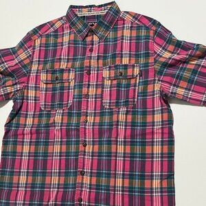 Kavu Shirt Short Sleeve Button Up Plaid Outdoor Hiking Pink Men's size Large